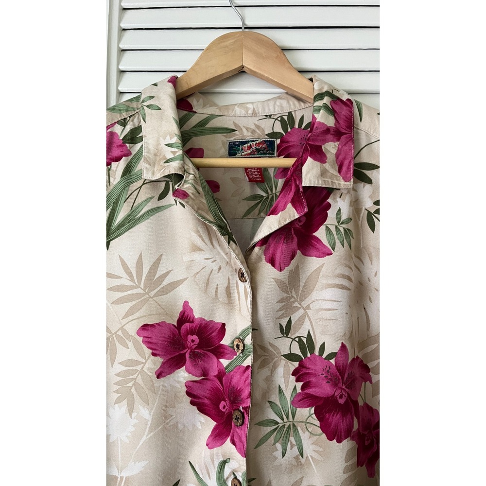 La Cabana Vintage Hawaiian Print Short Sleeve Button Down Shirt Petite XL - Picture 3 of 7